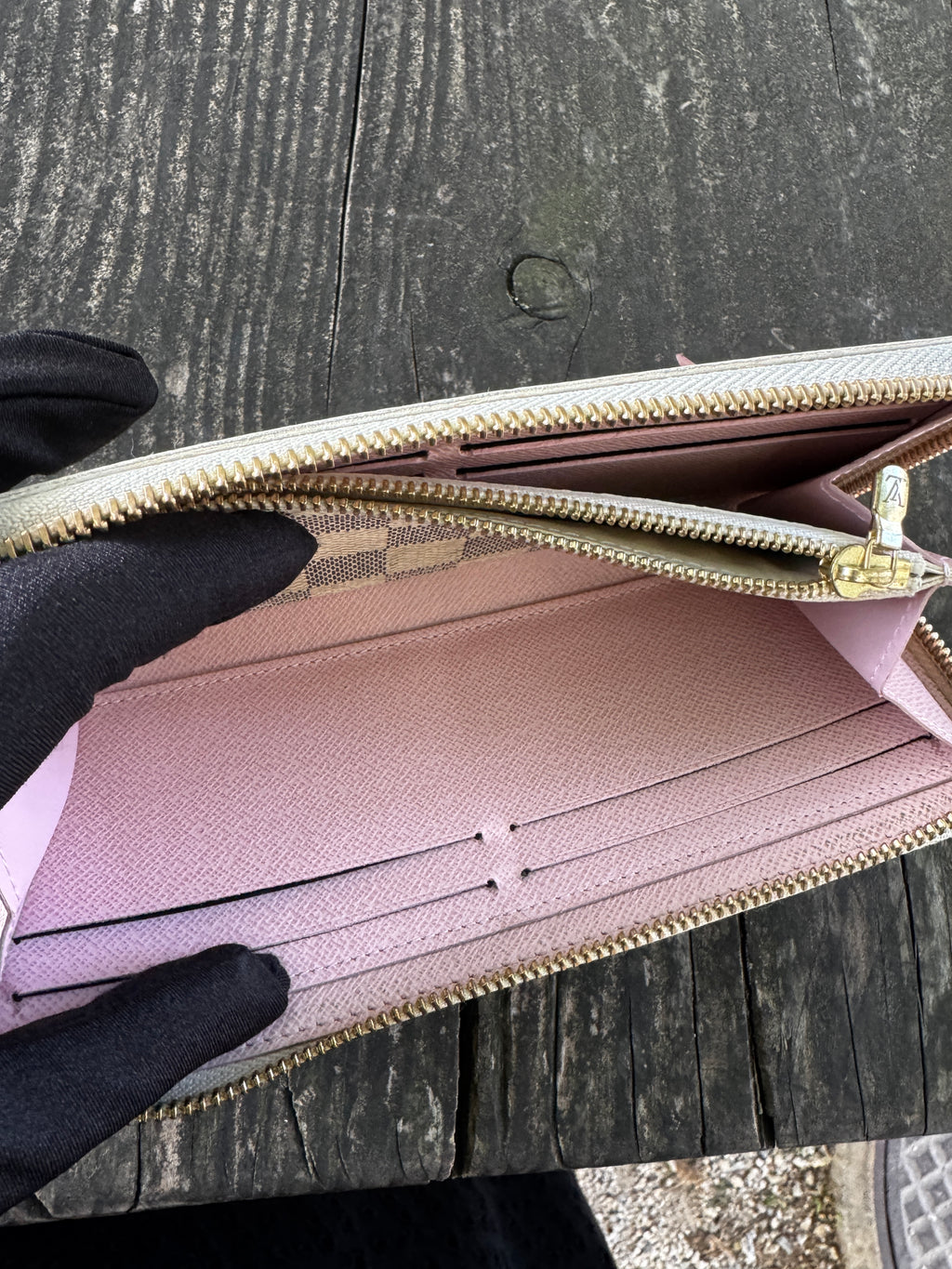 Louis Vuitton Portafogli Clémence in Tela Damier Azur e Interno Rosa Ballerine