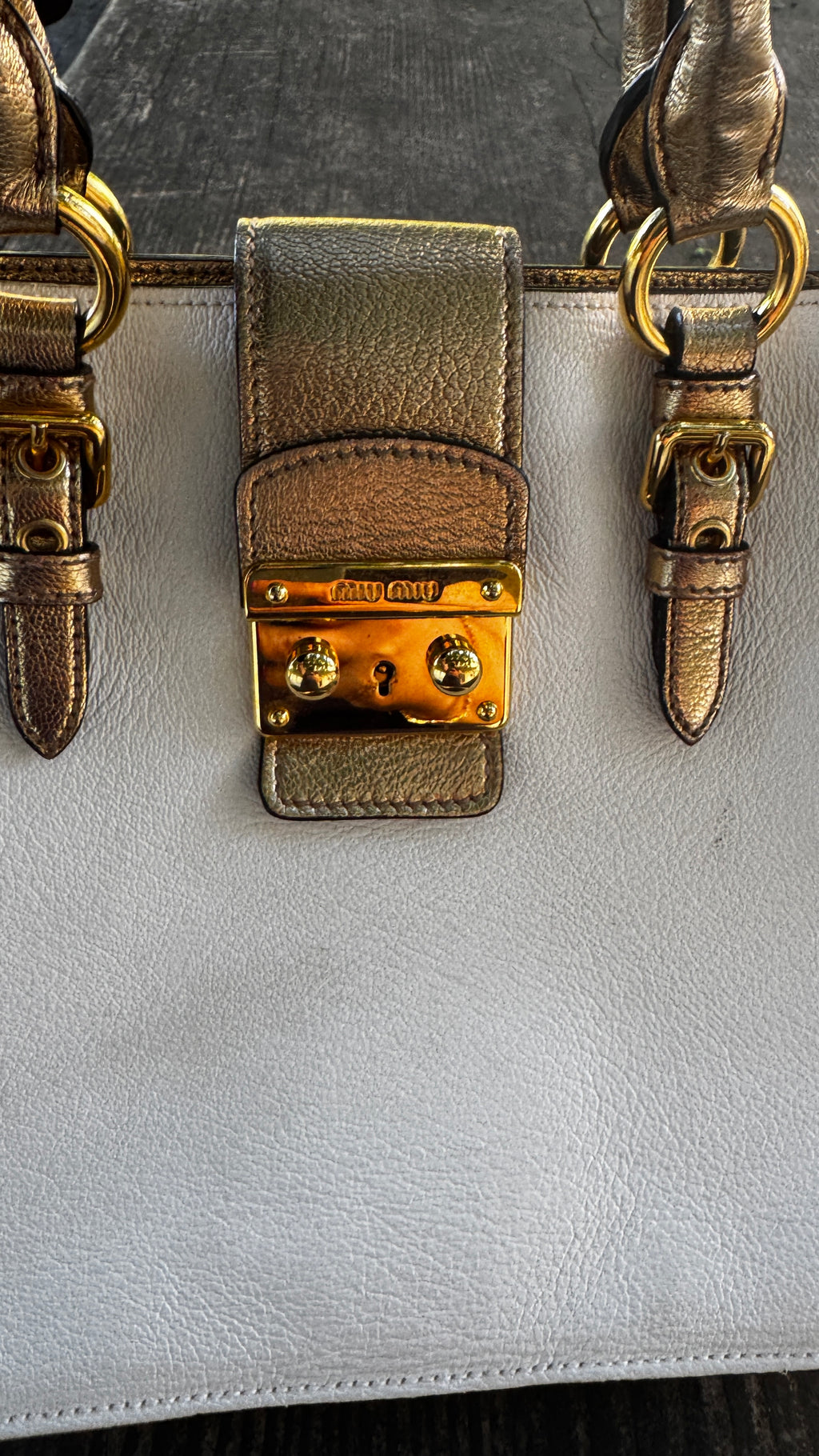 Miu Miu "Madras" in Pelle Bicolore - Panna e Oro Metallizzato