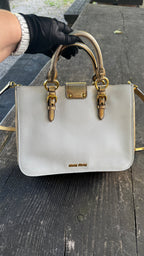Miu Miu "Madras" in Pelle Bicolore - Panna e Oro Metallizzato