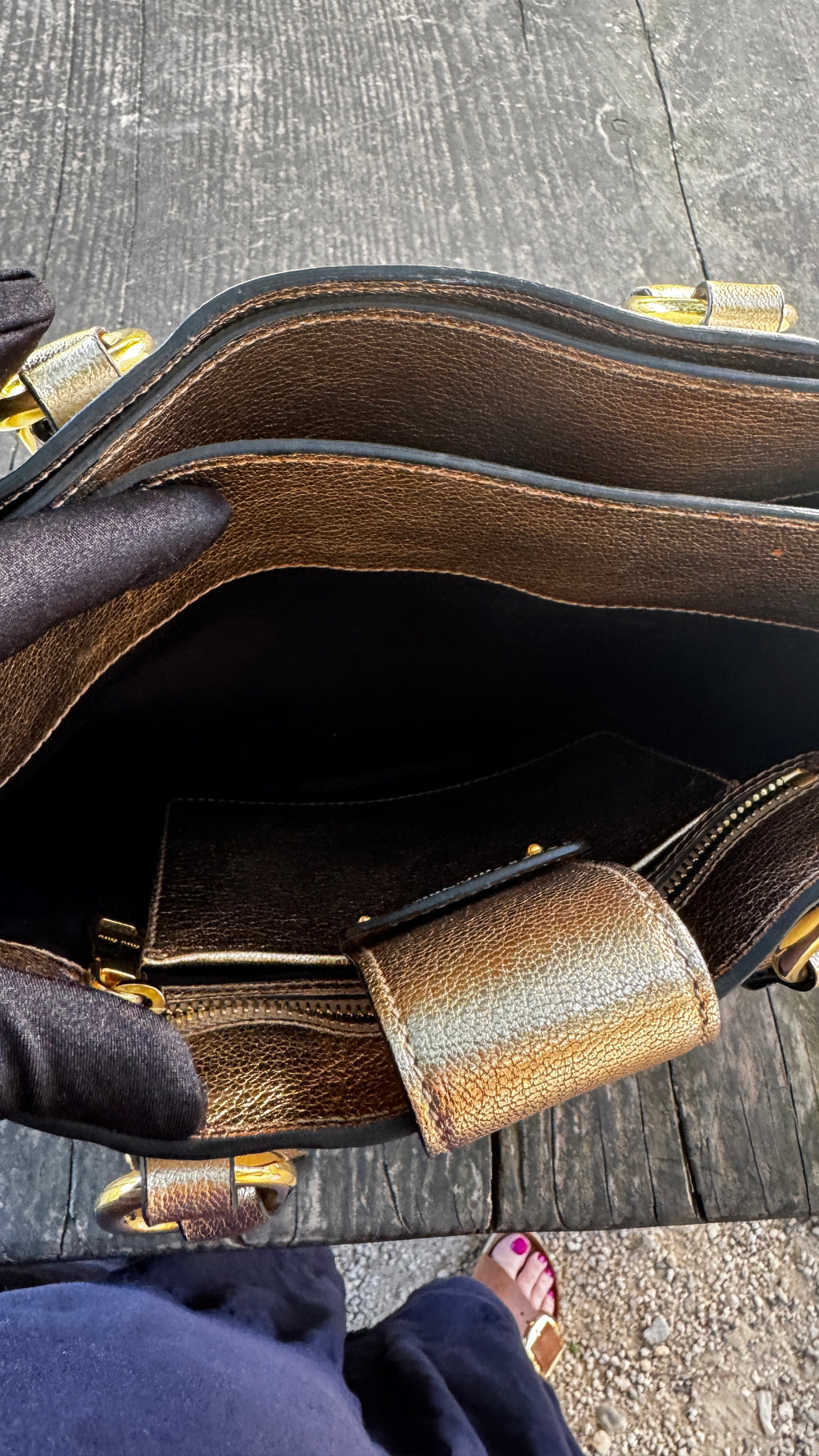 Miu Miu "Madras" in Pelle Bicolore - Panna e Oro Metallizzato