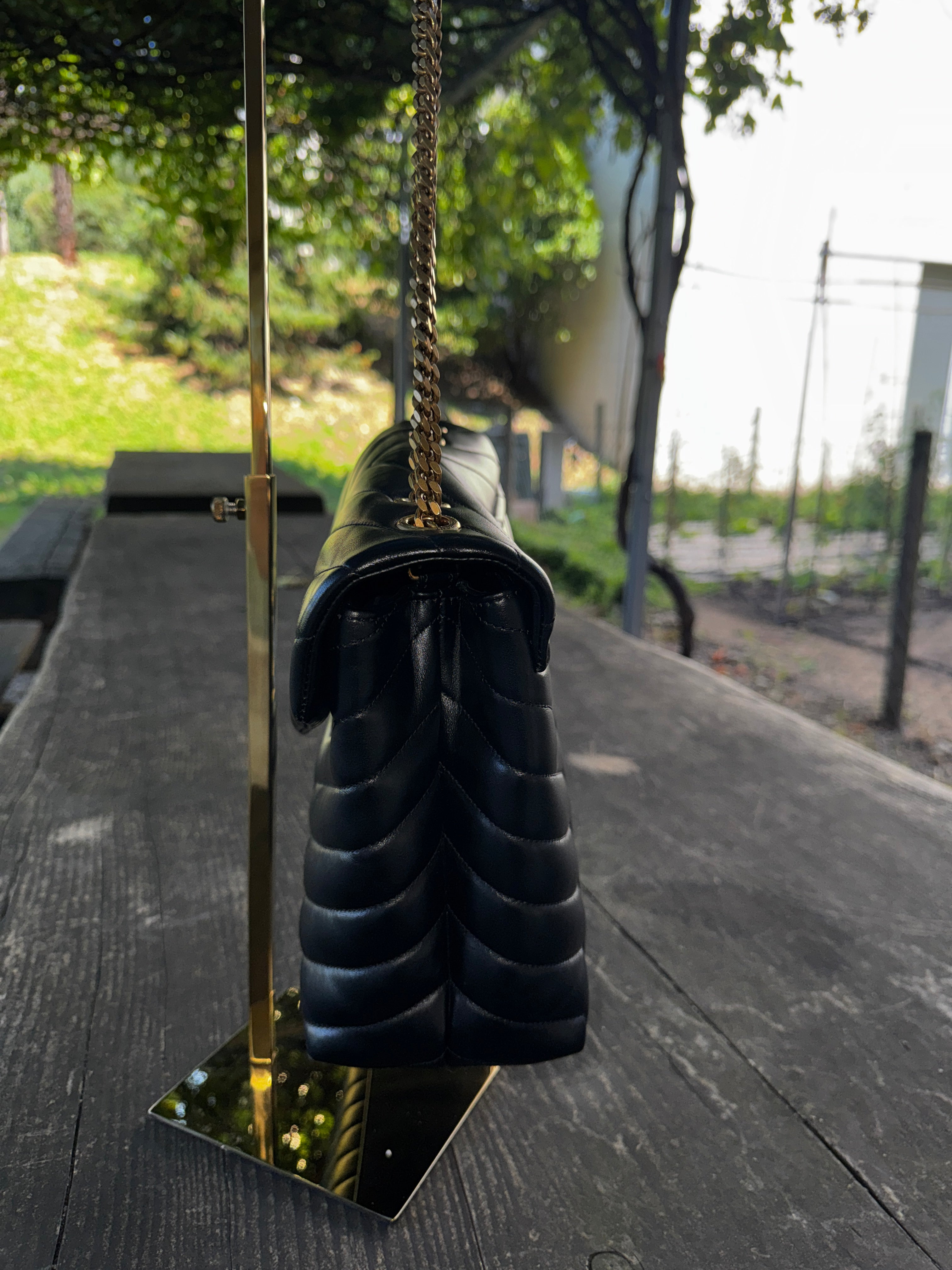 Saint Laurent Loulou Media in Pelle Matelassé - Nero