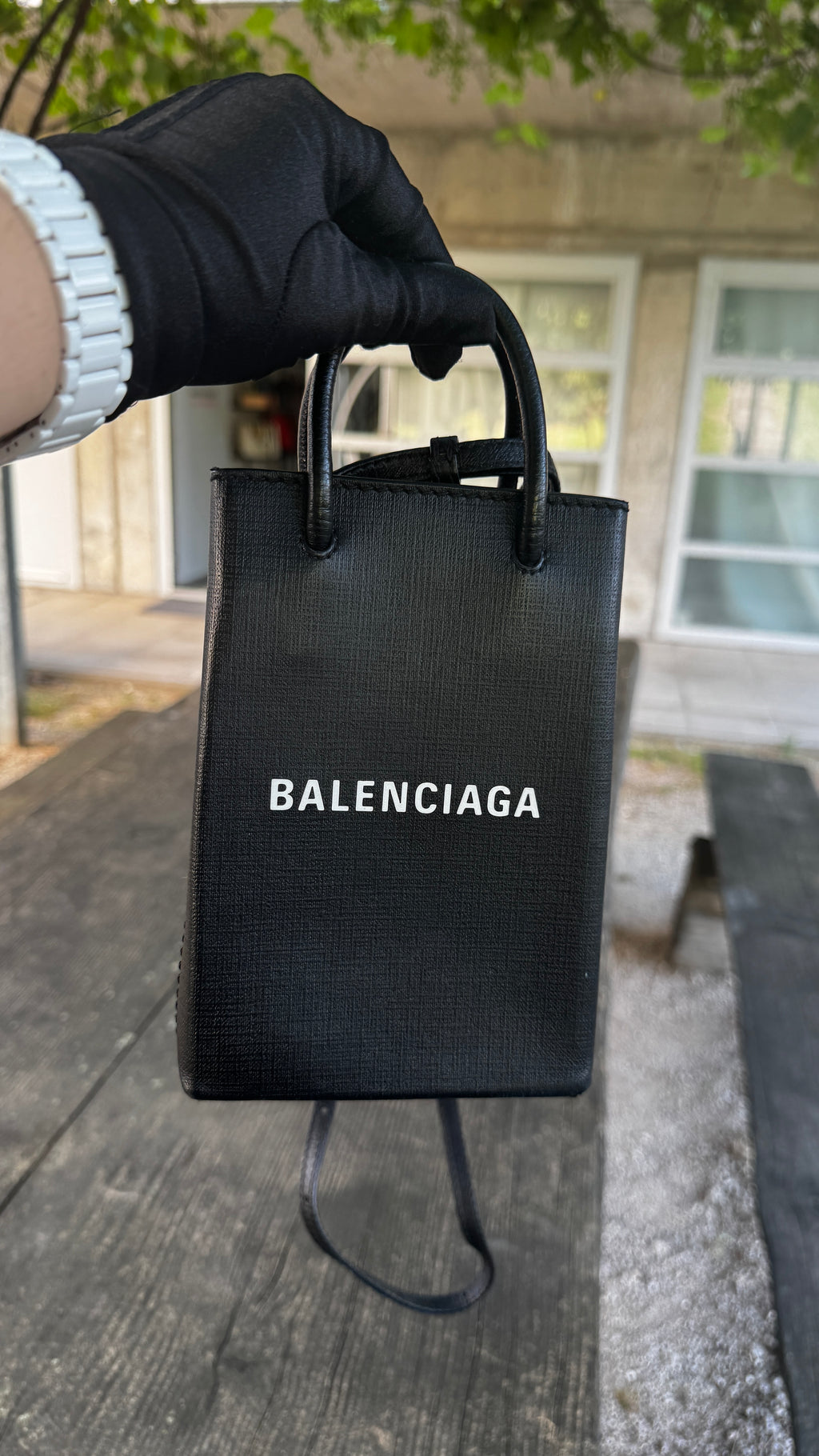 Balenciaga Phone Holder in Pelle - Nero