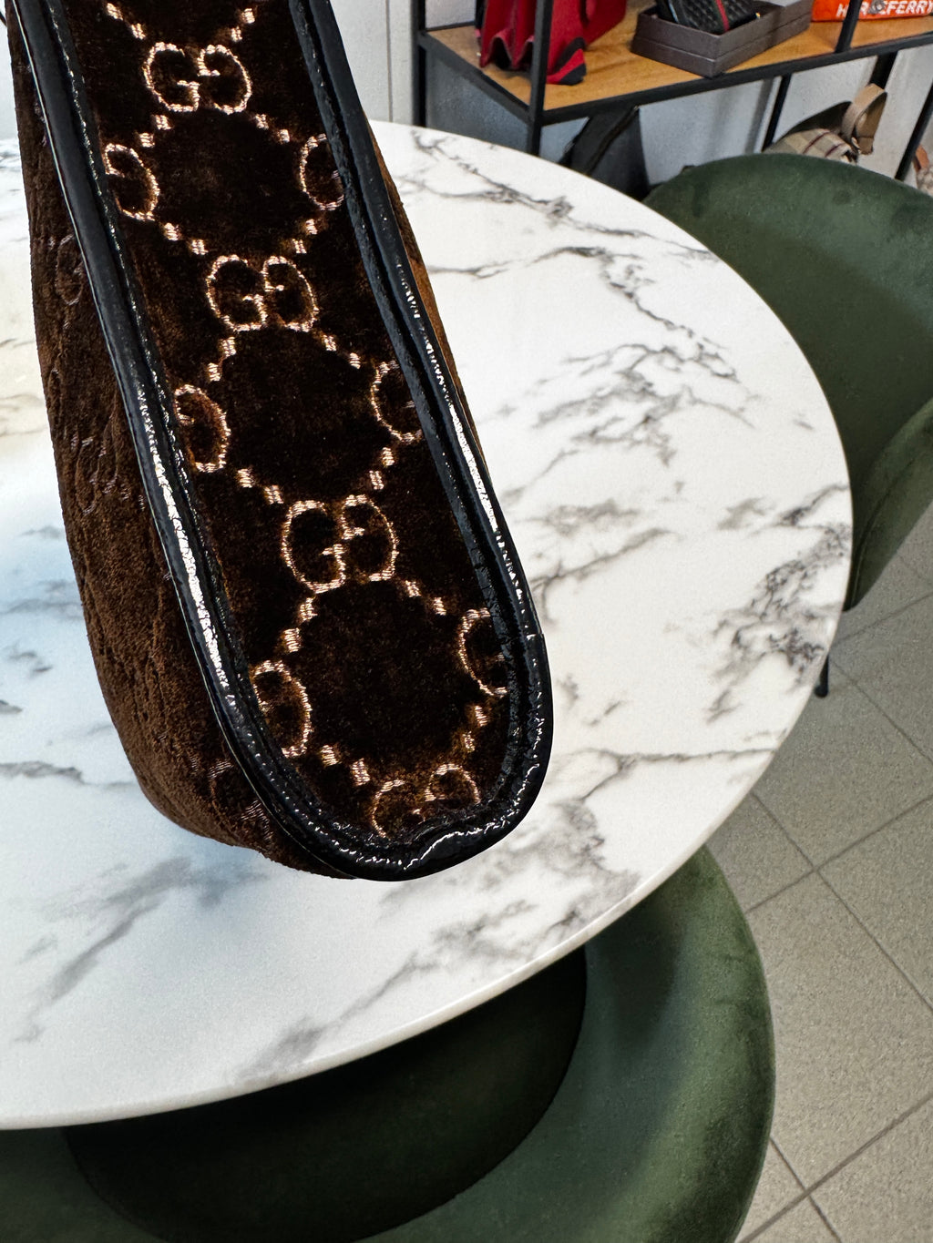 Gucci Shopping Tote Large Rajah in Velluto GG Marrone e Pelle Nera