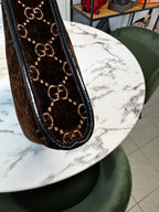Gucci Shopping Tote Large Rajah in Velluto GG Marrone e Pelle Nera