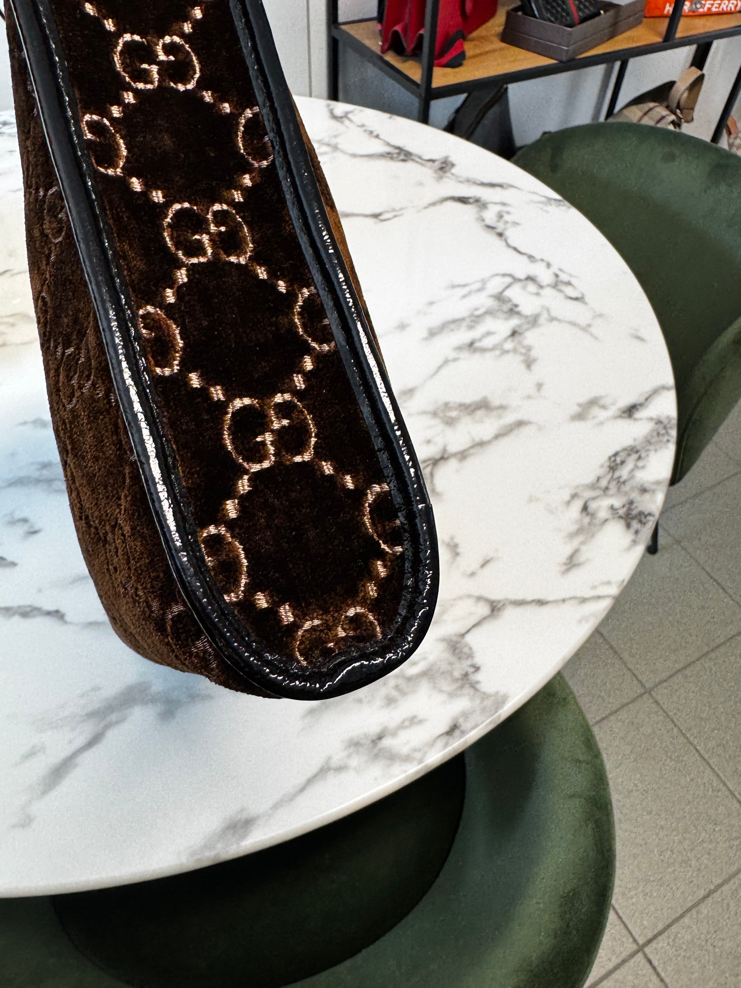 Gucci Shopping Tote Large Rajah in Velluto GG Marrone e Pelle Nera