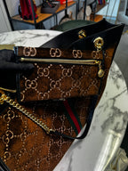Gucci Shopping Tote Large Rajah in Velluto GG Marrone e Pelle Nera