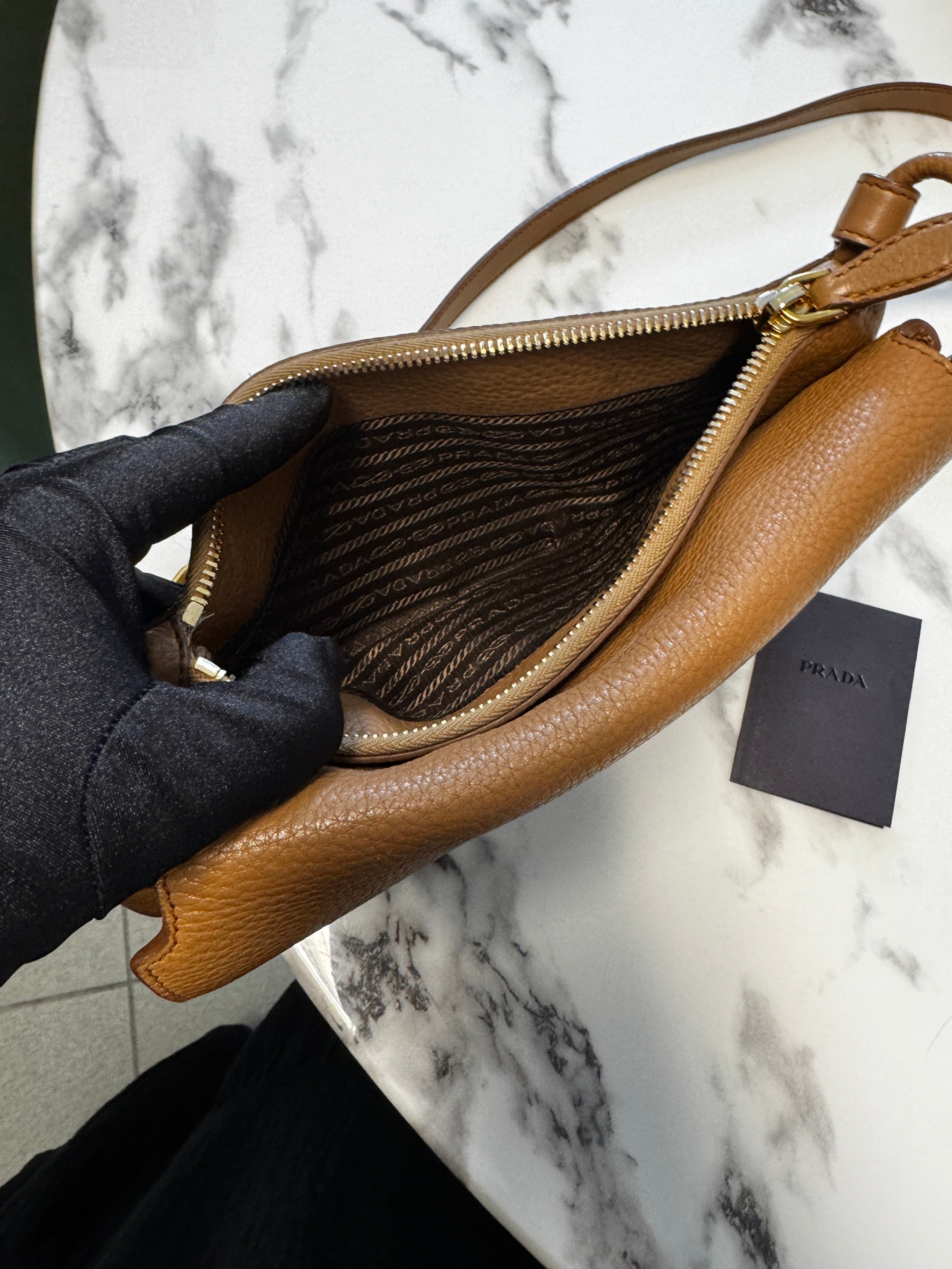 Prada Borsa a Tracolla Double Zip Flap color Cuoio