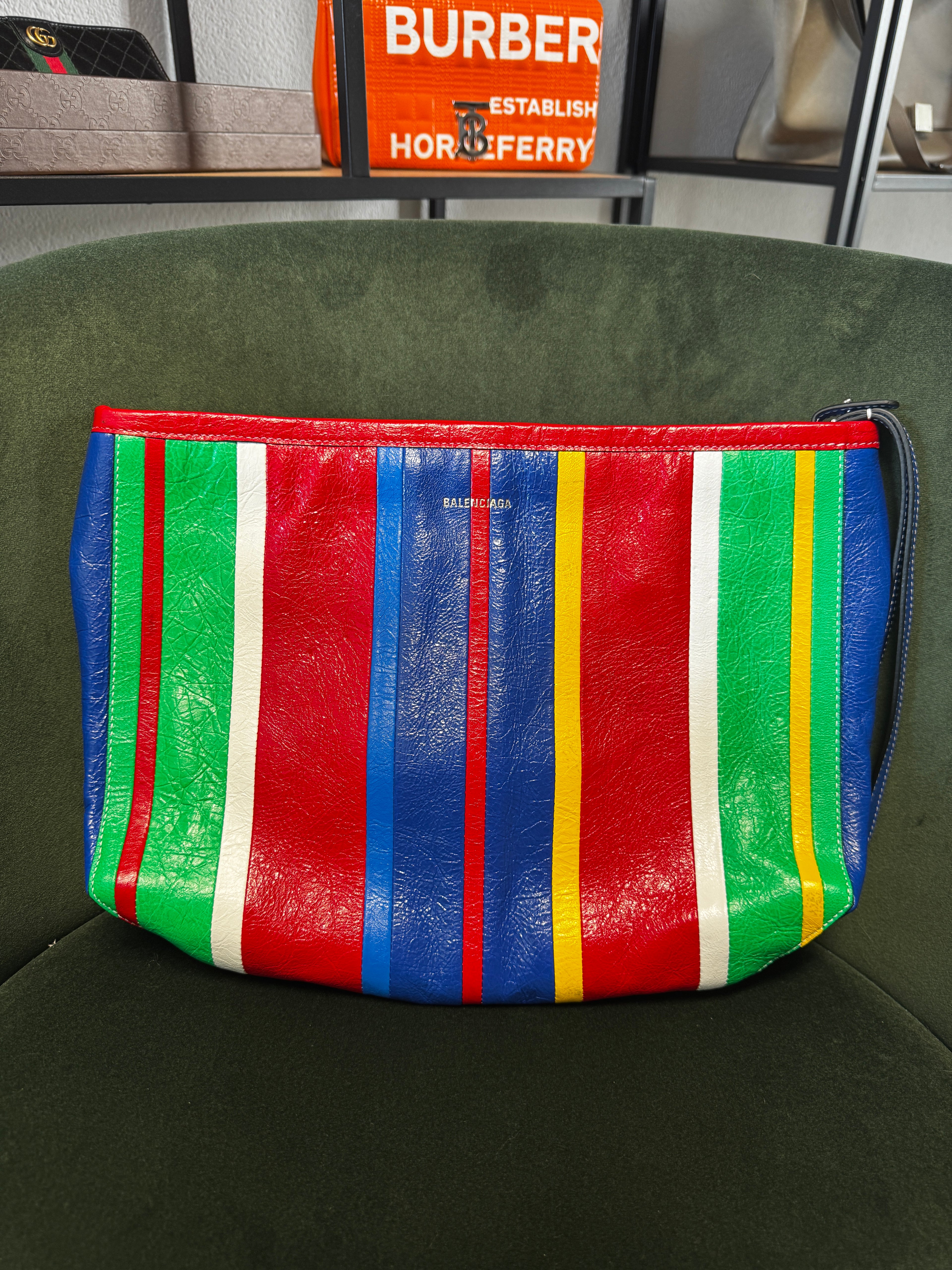 Balenciaga Pochette Barbes Zip Pouch East-West in Pelle Multicolor