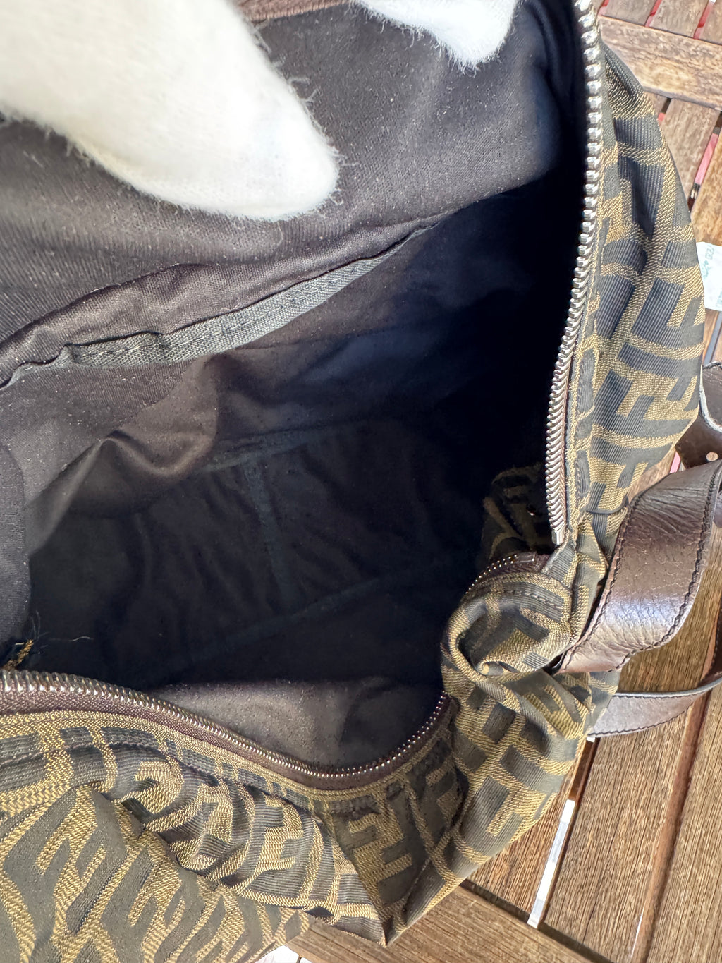 Fendi Borsa a Tracolla Messenger in Tessuto Zucca e Pelle
