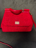 Dolce & Gabbana Miss Sicily Small in Pizzo e Pelle - Rosso Sicilia