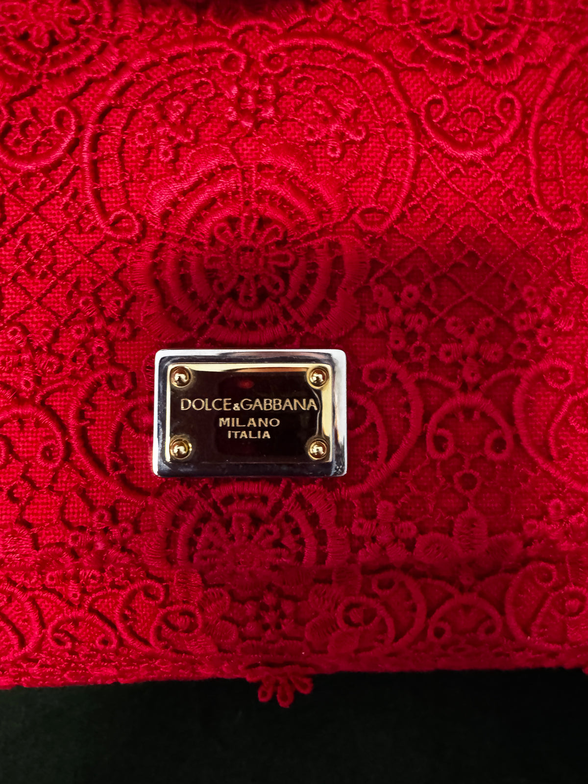 Dolce & Gabbana Miss Sicily Small in Pizzo e Pelle - Rosso Sicilia