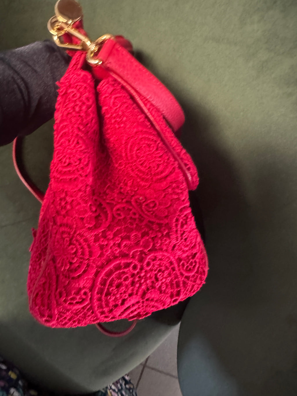 Dolce & Gabbana Miss Sicily Small in Pizzo e Pelle - Rosso Sicilia