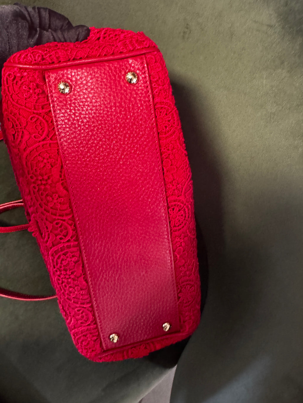 Dolce & Gabbana Miss Sicily Small in Pizzo e Pelle - Rosso Sicilia