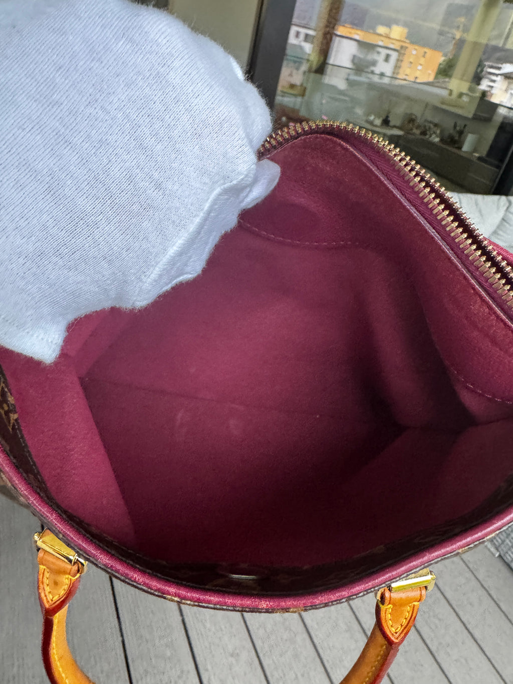Louis Vuitton Pallas MM in Tela Monogram e Pelle di Vitello Aurore