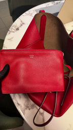 Fendi Shopper Vienna in Pelle con Logo F e Pochette - Rosso