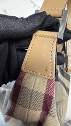 Burberry Borsa Hobo in Canvas Mega Check con Finiture in Pelle Beige
