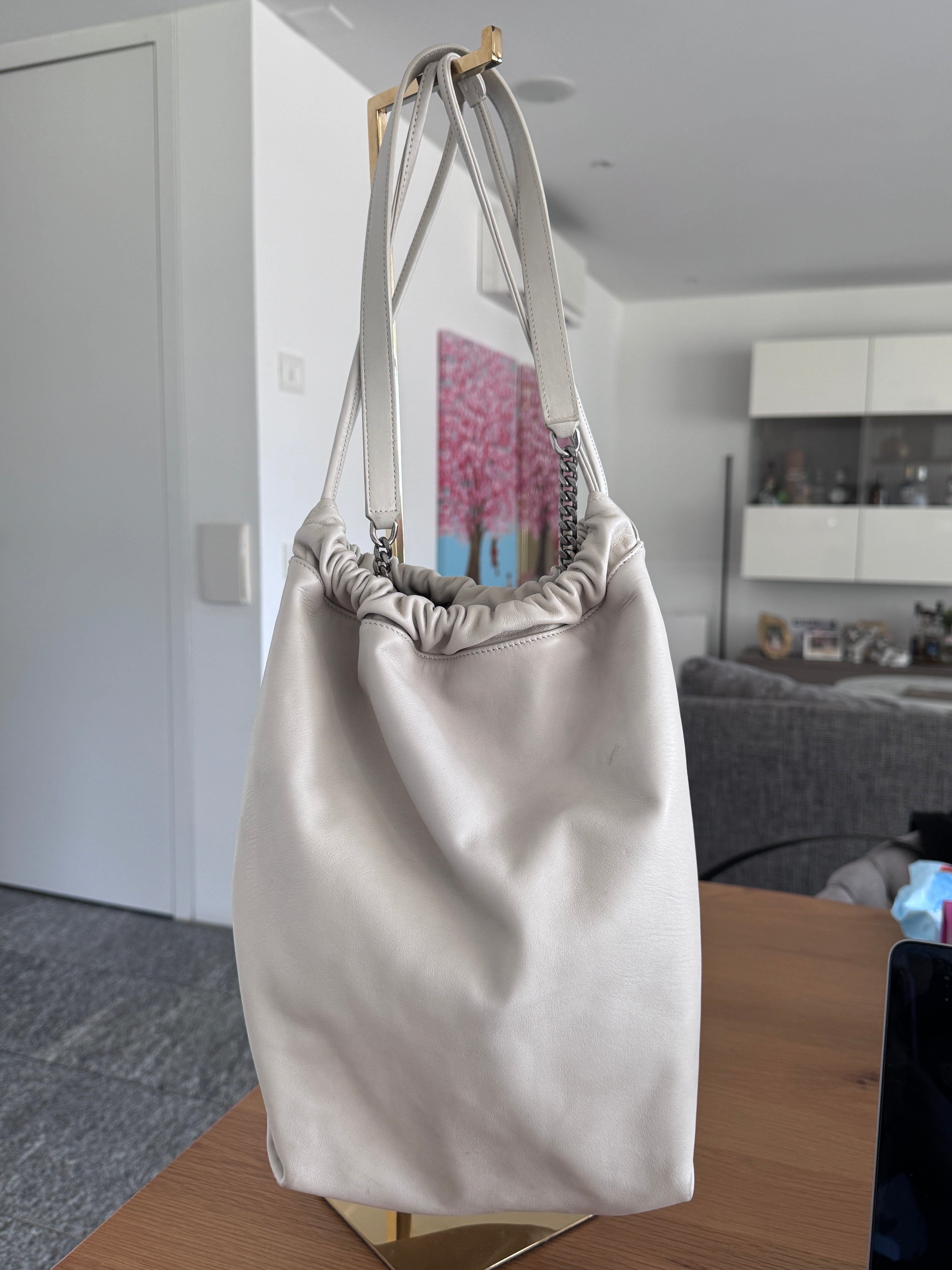Saint Laurent Teddy Shopping Bag in Pelle - Bianco Ghiaccio