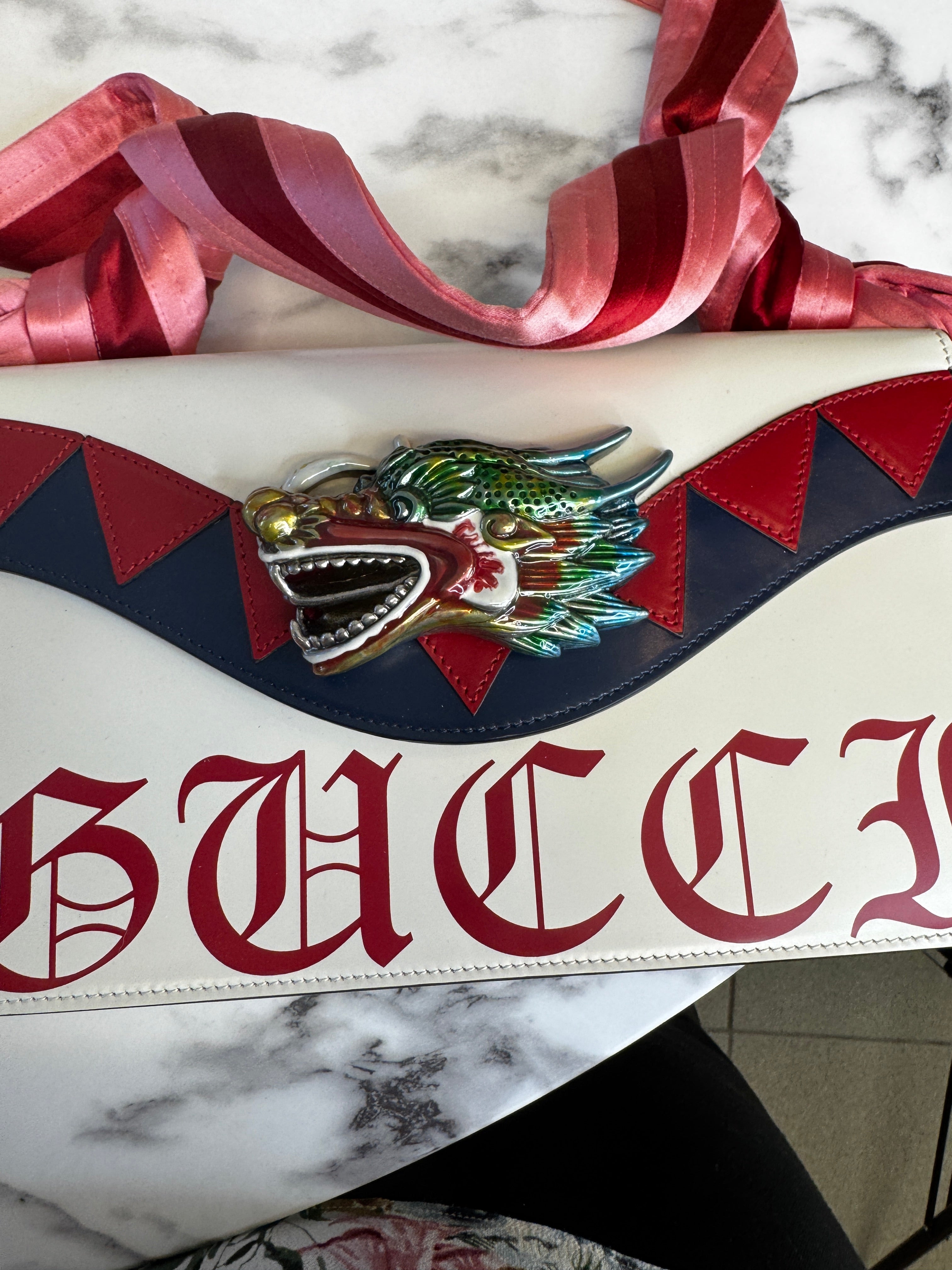 Gucci Naga Dragon Shoulder Bag in Pelle - Multicolor e Satin Rosa e Bordeaux