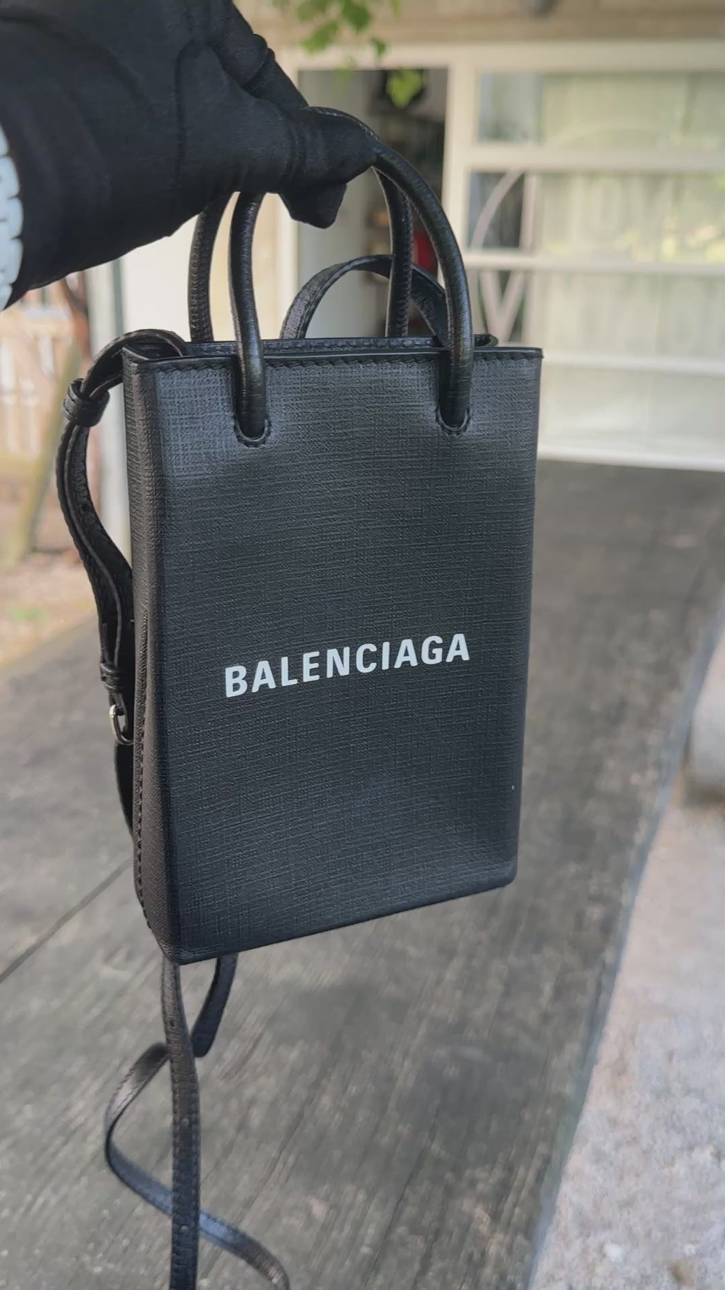 Balenciaga Phone Holder in Pelle - Nero