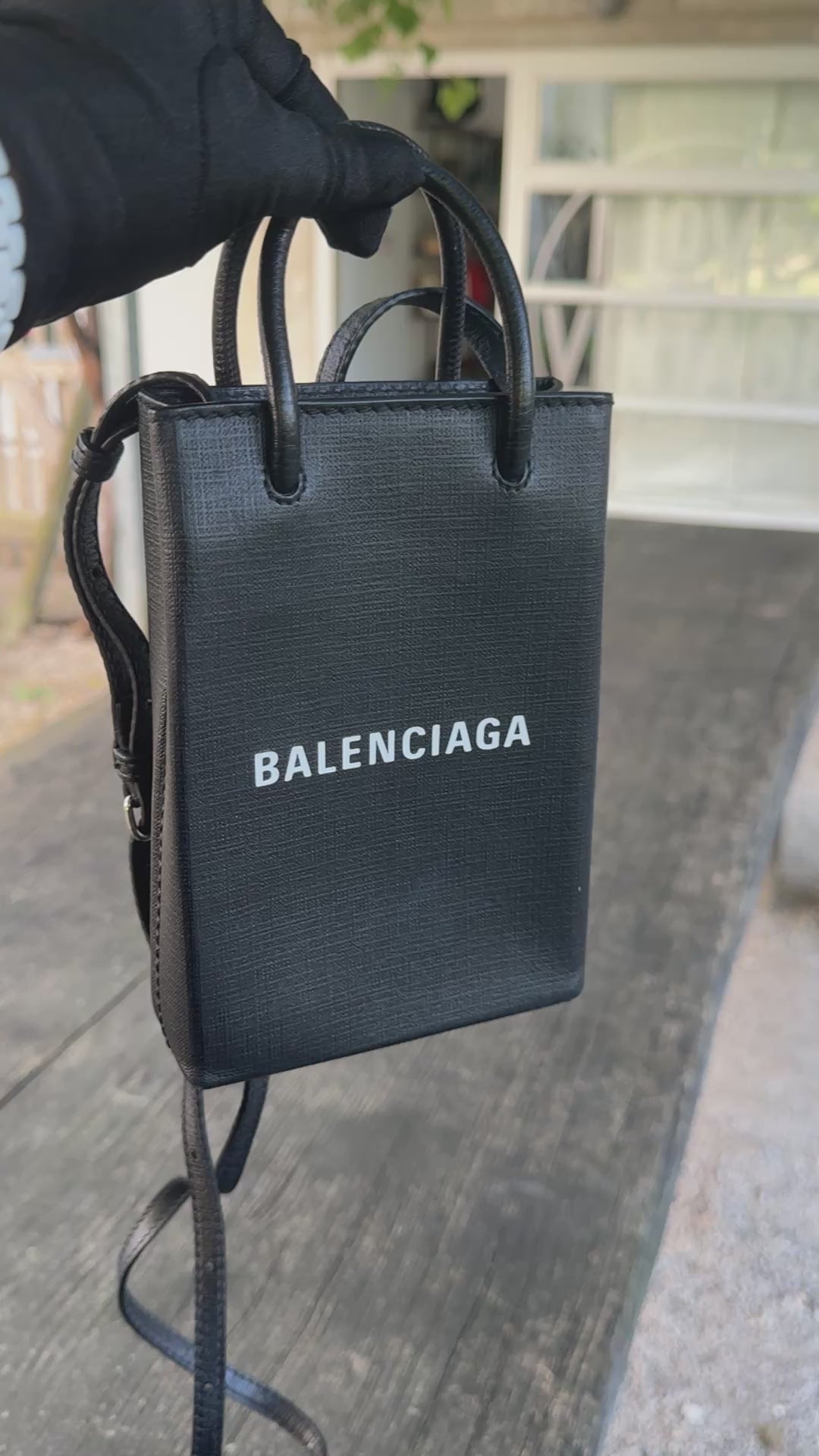 Balenciaga Phone Holder in Pelle - Nero
