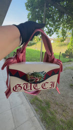 Gucci Naga Dragon Shoulder Bag in Pelle - Multicolor e Satin Rosa e Bordeaux
